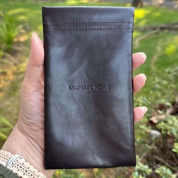 Michael Kors Leather Eyeglass Sunglass Pouch Case Embossed Logo Dark Brown - Picture 8 of 8